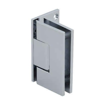 Polished chrome Vienna solid-brass shower hinge for 3/8-1/2" glass, square wall-mount design, SKU V1E044CH