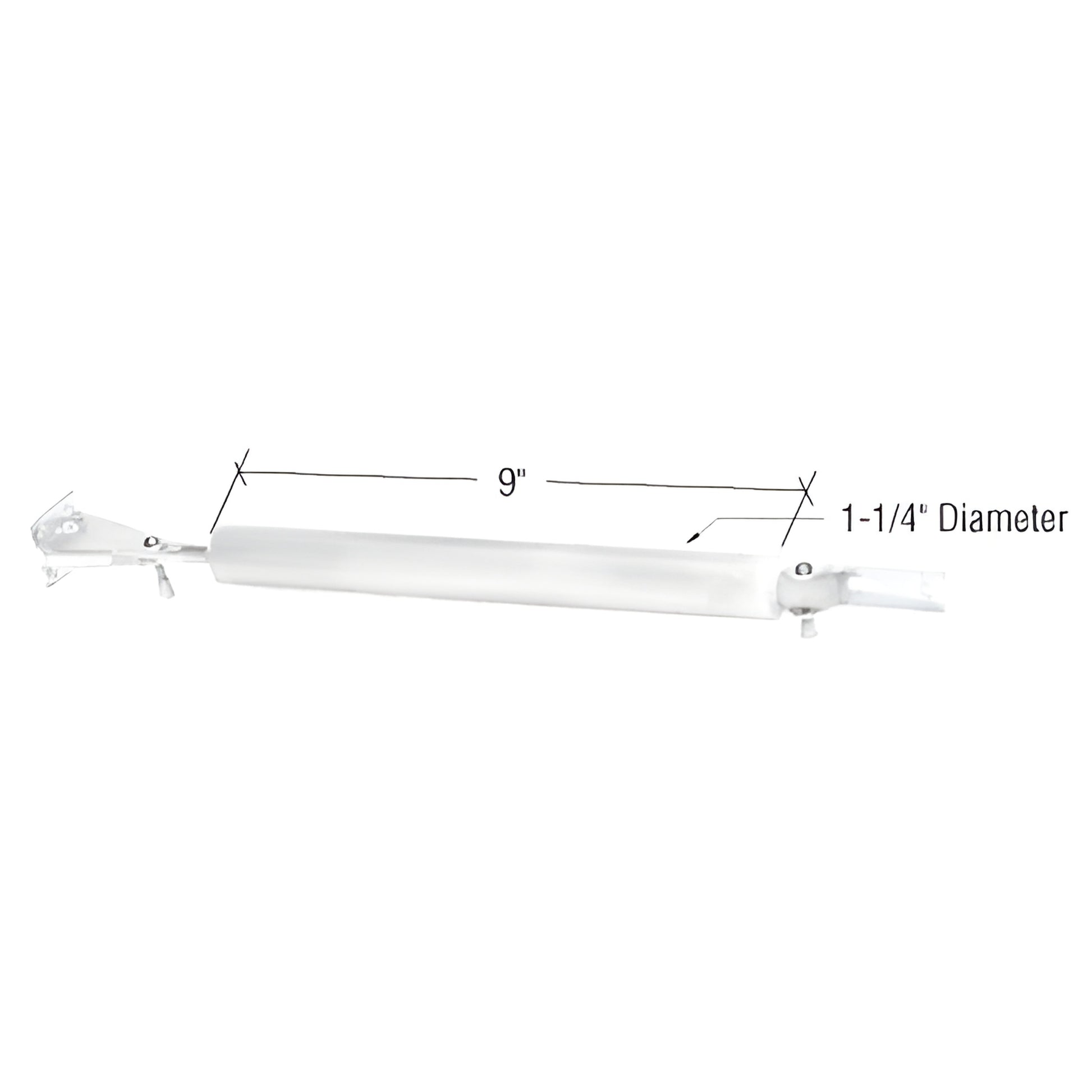 White 9" pneumatic screen door closer (SKU K5118), 1-1/4" aluminum tube with mounting brackets, adjustable closing speed.