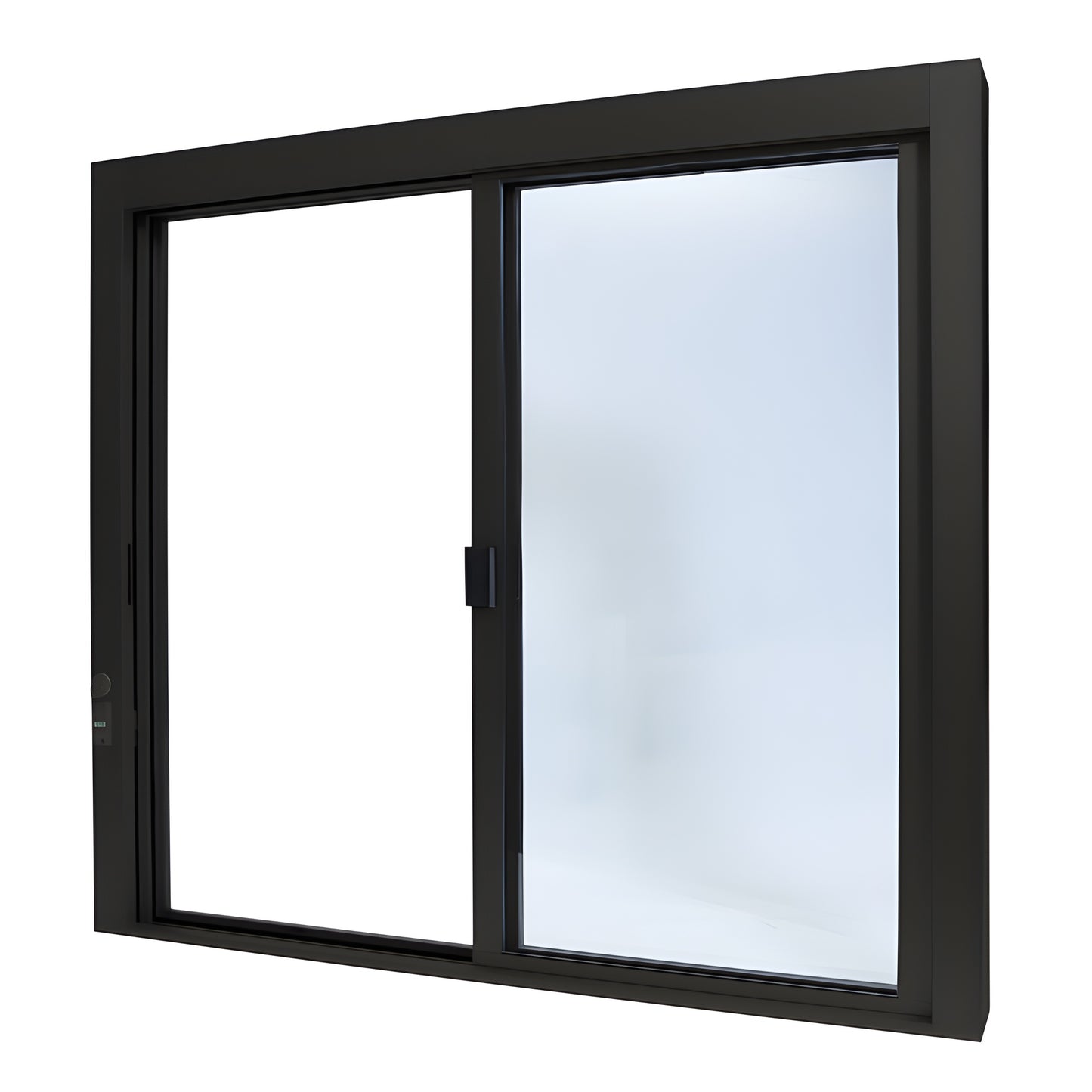 Bronze anodized aluminum self-closing sliding service window (XO), 471 2 433 4, 1/4" tempered glass, thumbturn lock. SKU SCDW4844