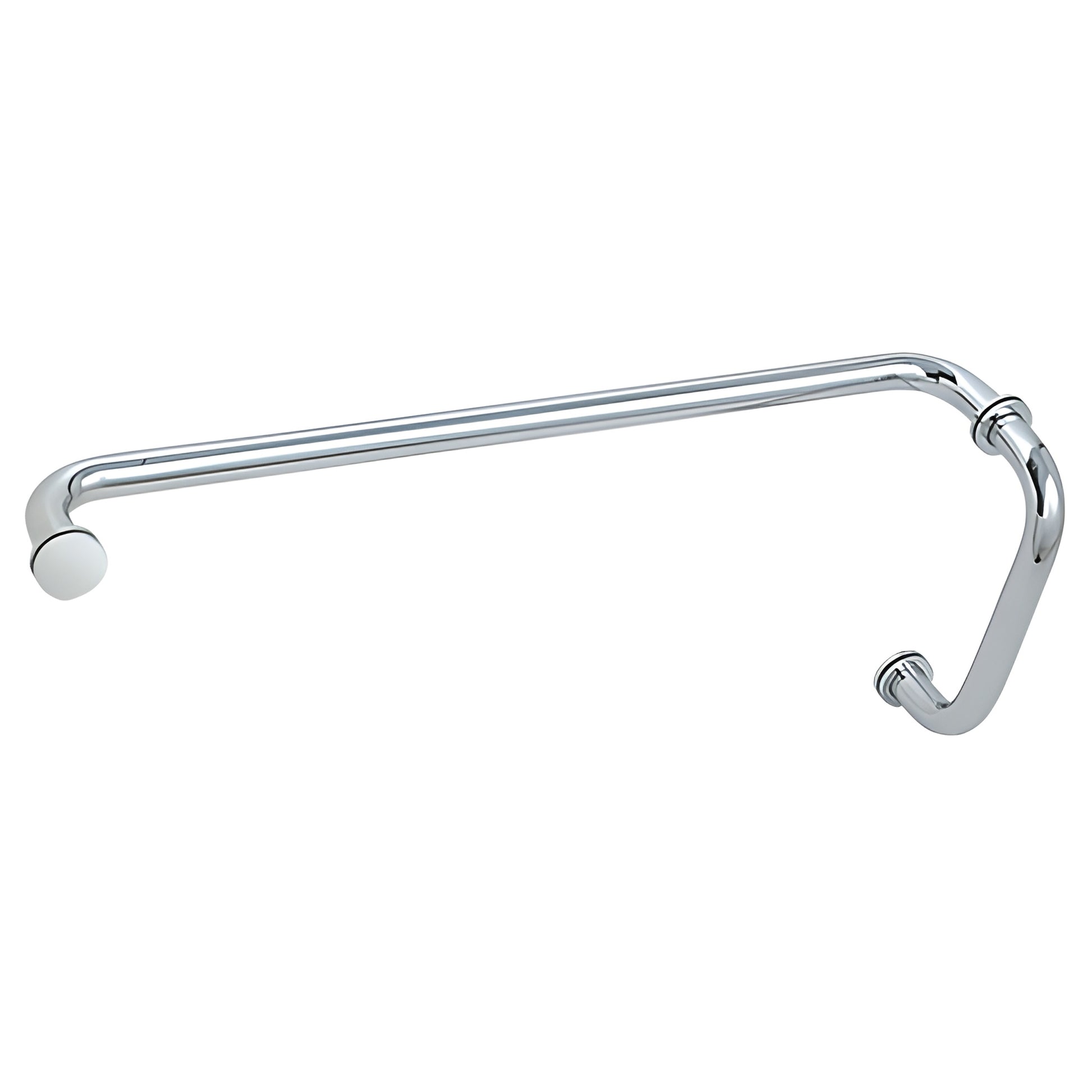 Polished chrome brass pull with 8 in handle and 24 in towel bar for glass shower doors, SKU BM8X24CH