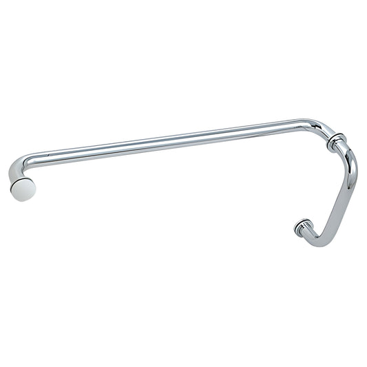 Polished chrome brass pull with 8 in handle and 24 in towel bar for glass shower doors, SKU BM8X24CH