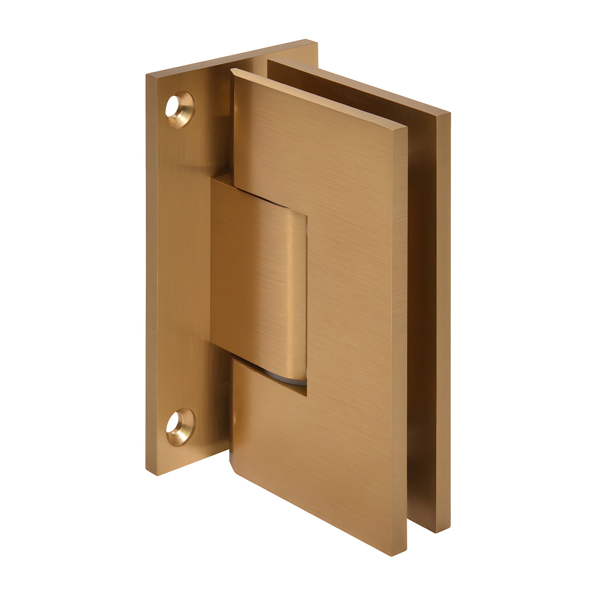 CRL Vienna adjustable brass shower hinge, modern gold finish, full back plate for 1/2" glass (SKU V1E337MG)