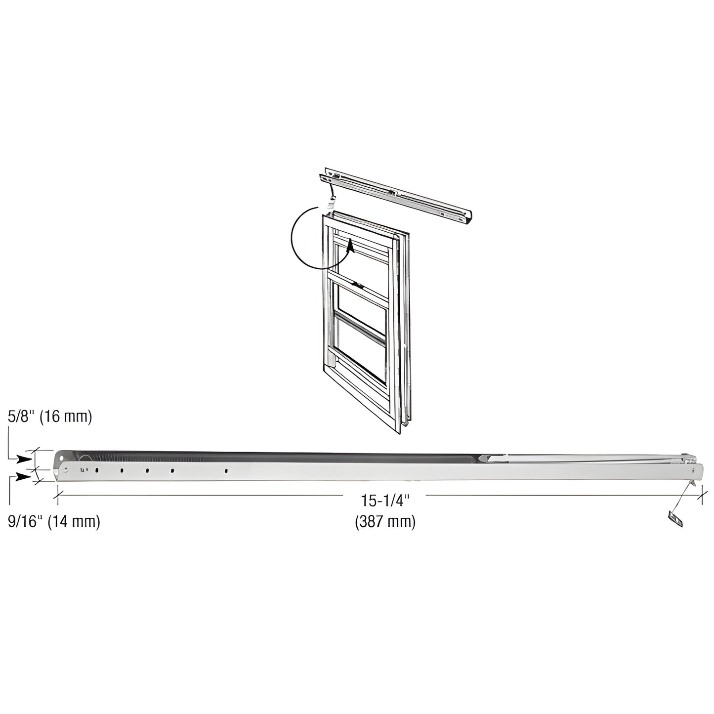 FC121 overhead channel balance - 9/16" (14 mm) aluminum channel, mill finish, 15-1/4" (387 mm) long.