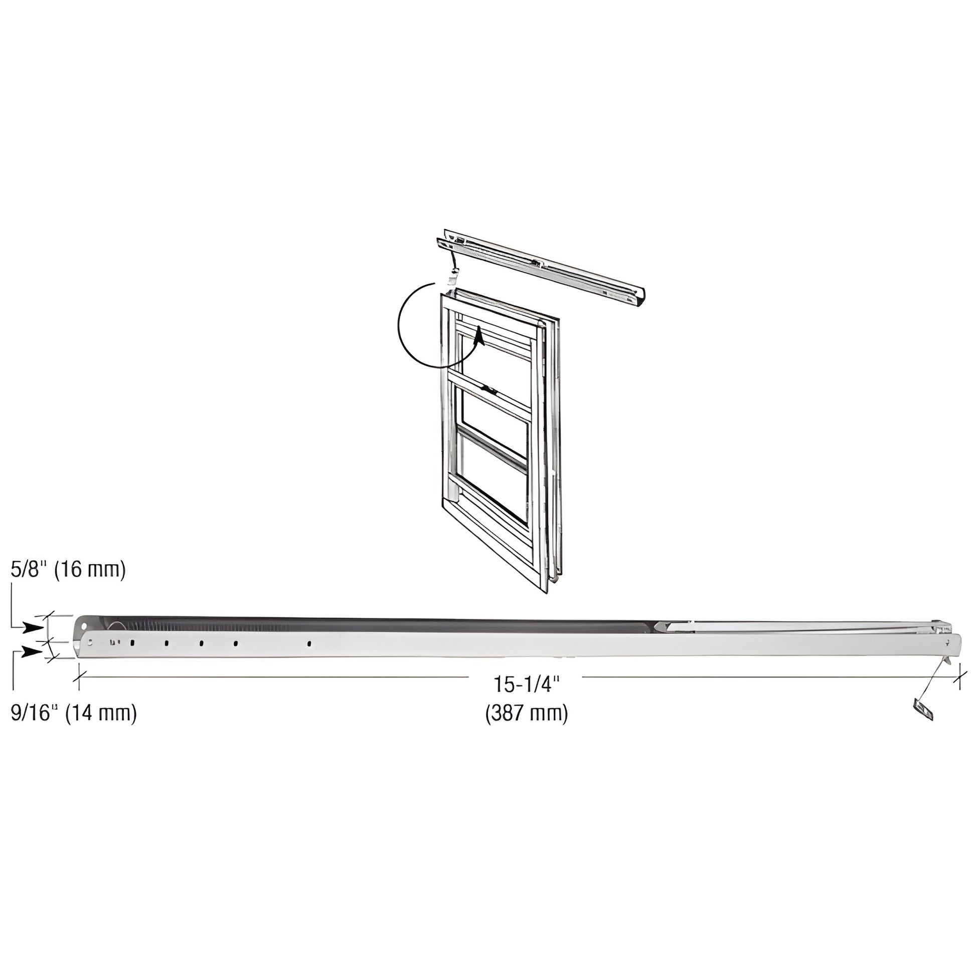 FC121 overhead channel balance - 9/16" (14 mm) aluminum channel, mill finish, 15-1/4" (387 mm) long.
