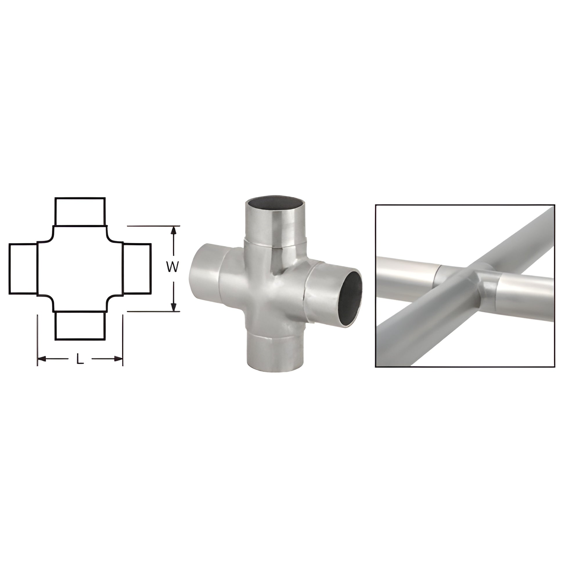 HR20NBS brushed stainless steel 4-way flush cross for HR20 tubing, 2-11/16 in (68 mm), ready to install