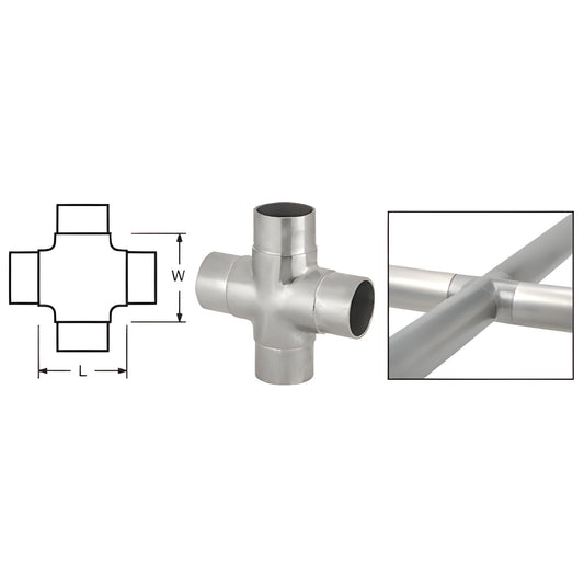 HR20NBS brushed stainless steel 4-way flush cross for HR20 tubing, 2-11/16 in (68 mm), ready to install