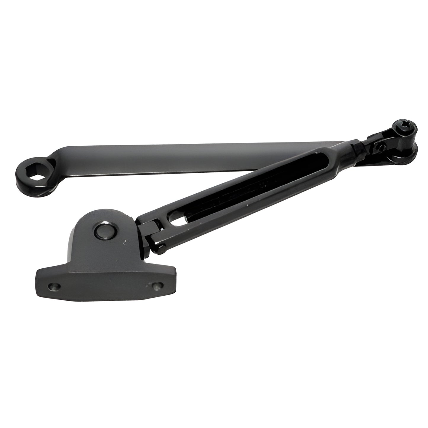 Black hold-open surface closer arm (PR90H0ABL) for PR90 series, 90 -180 adjustable, metal commercial door hardware.