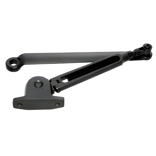 Black hold-open surface closer arm (PR90H0ABL) for PR90 series, 90 -180 adjustable, metal commercial door hardware.