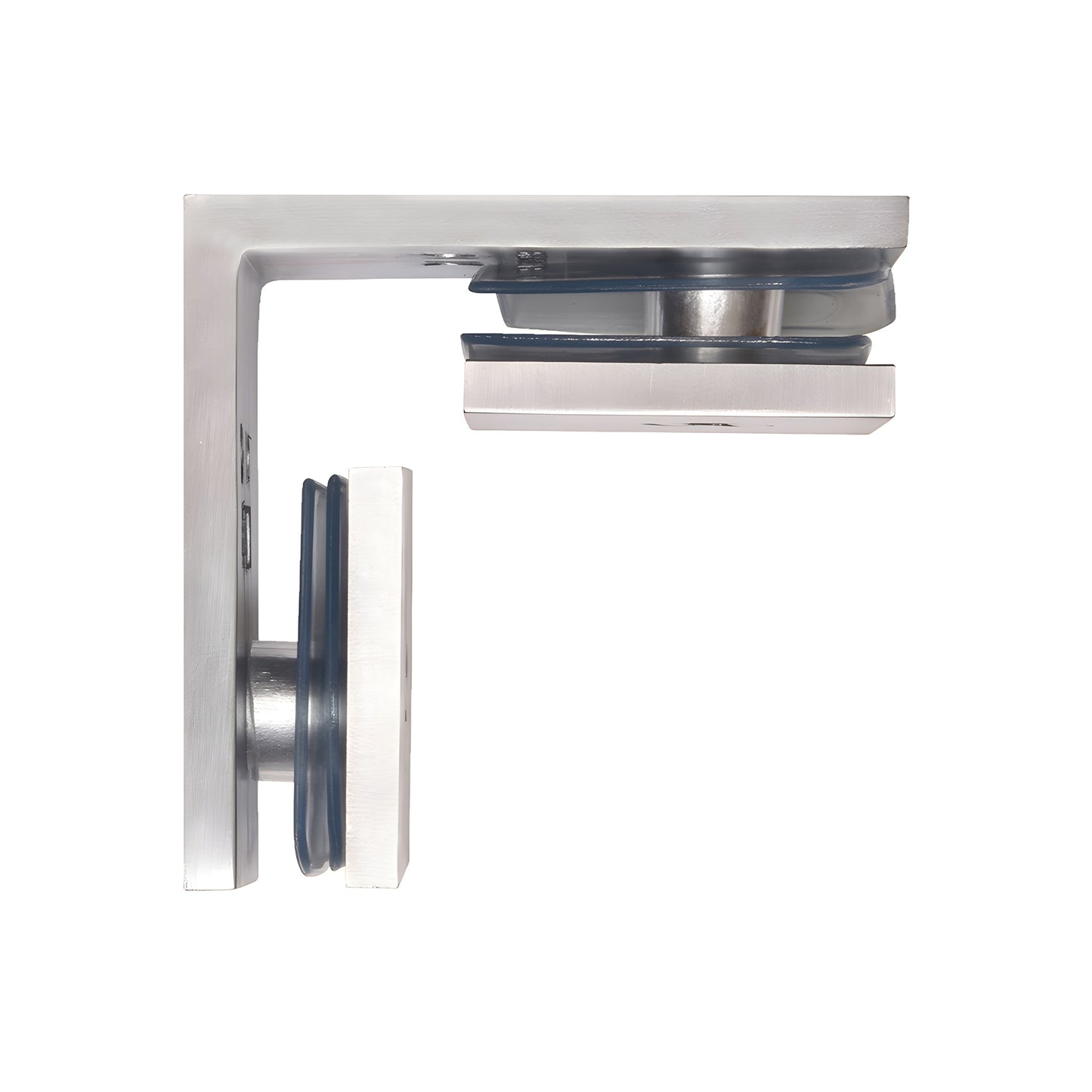 Brushed stainless square 90 glass-to-glass clamp (closed back) for frameless showers - SKU SGC90BCH