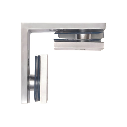 Brushed stainless square 90 glass-to-glass clamp (closed back) for frameless showers - SKU SGC90BCH
