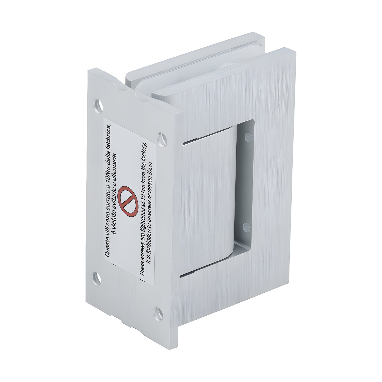 H8210BTSA satin-anodized aluminum oil-damped wall-mount hinge for 5/16-9/16 glass, self-closing, 90 swing