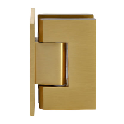 Satin brass Geneva shower hinge (GEN537SB), solid brass wall-mount, self centering, fits 8-12mm glass, 5 pre-set.