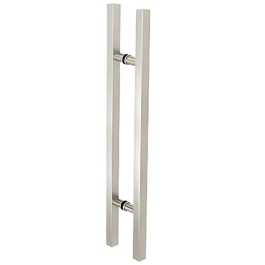 36 in square ladder pull handle, brushed stainless steel, 1 1/4" square tubing, back to back mounts for glass doors.