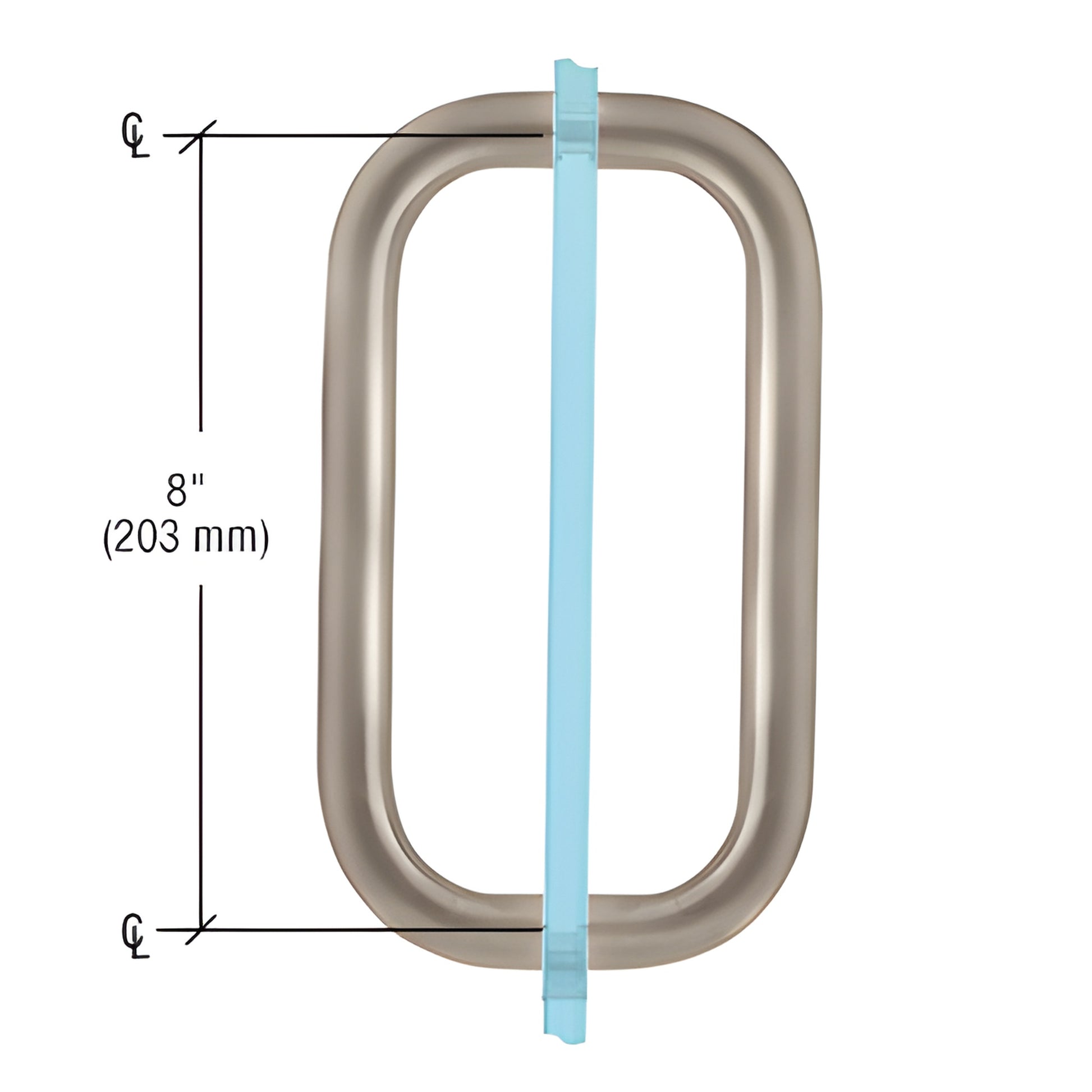 BPD8BN solid brass brushed-nickel back-to-back oval shower/wardrobe pull, 8" center-to-center, fits 1/4-1/2" glass.