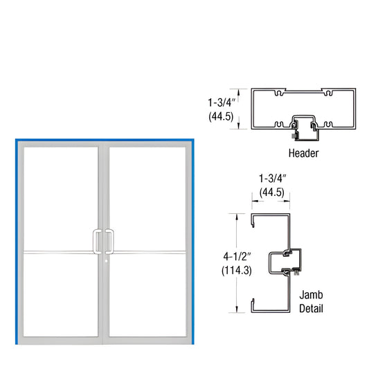 White Kynar heavy-duty commercial double-door frame 75-1/2 85-3/4 in, push/pull handles, jamb/header detail - SKU 0A4255272