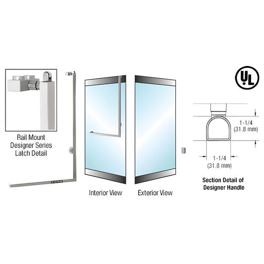 DPA100Z3RKBS stainless steel 1-1/4" D-shape rail-mount panic handle for all-glass doors, brushed finish