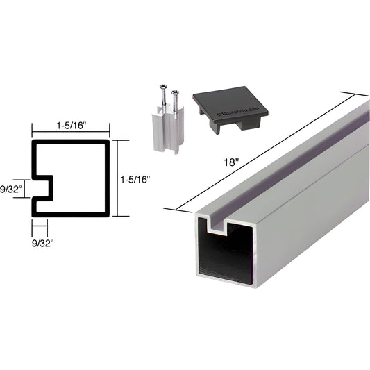 Satin anodized aluminum square partition post, 18" long, 1/4" glazing pocket, SKU 6406518