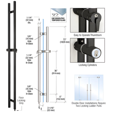 CRL 72-in Matte Black Locking Ladder Pull for Glass Doors