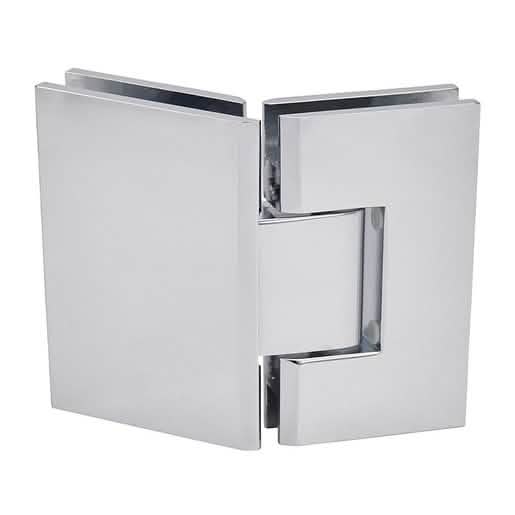 Polished Chrome Vienna 045 Series 135° Glass-to-Glass Hinge for sleek, modern doors.