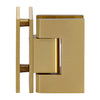 GEN092SB Geneva satin-brass square-profile glass-to-glass shower hinge, solid brass, self-centering, fits 8-12mm glass.