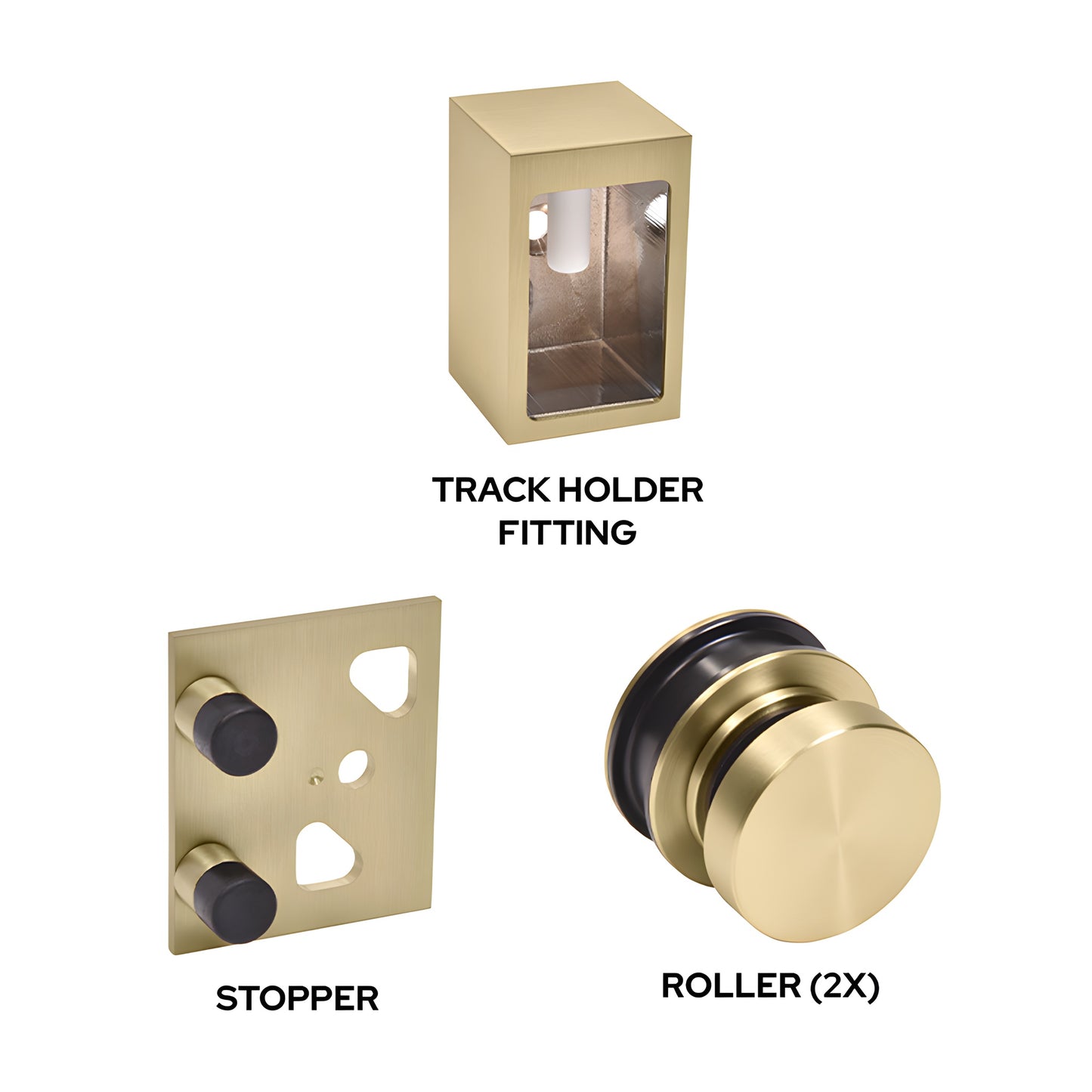 Brixen brushed bronze stainless steel sliding shower door replacement kit with two rollers, wall bracket, stopper
