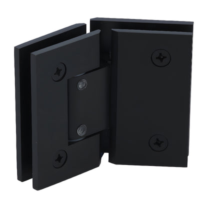 Matte black Geneva adjustable glass-to-glass brass shower hinge, square profile. SKU GEN345MBL