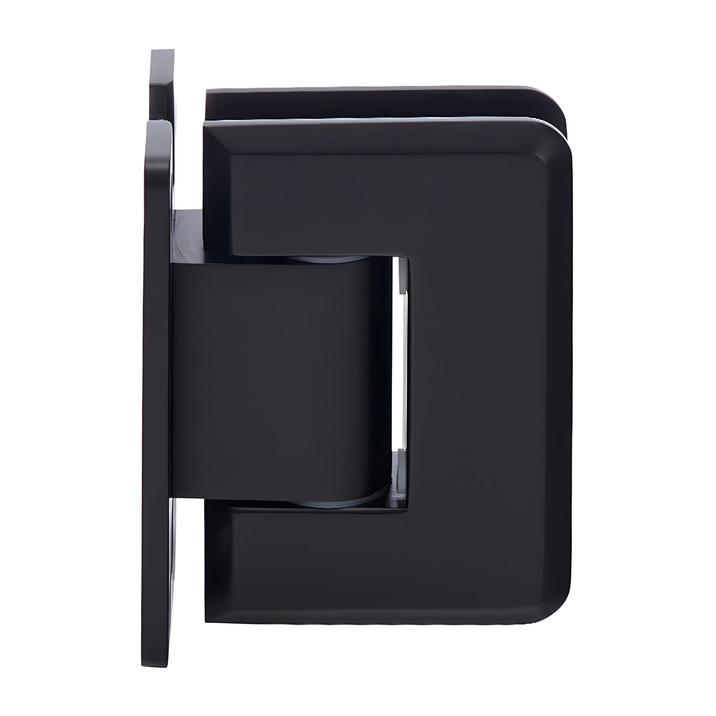 Matte black adjustable Pinnacle shower hinge (brass) wall-mount 'H' backplate fits 8-12mm glass SKU P1N337MBL