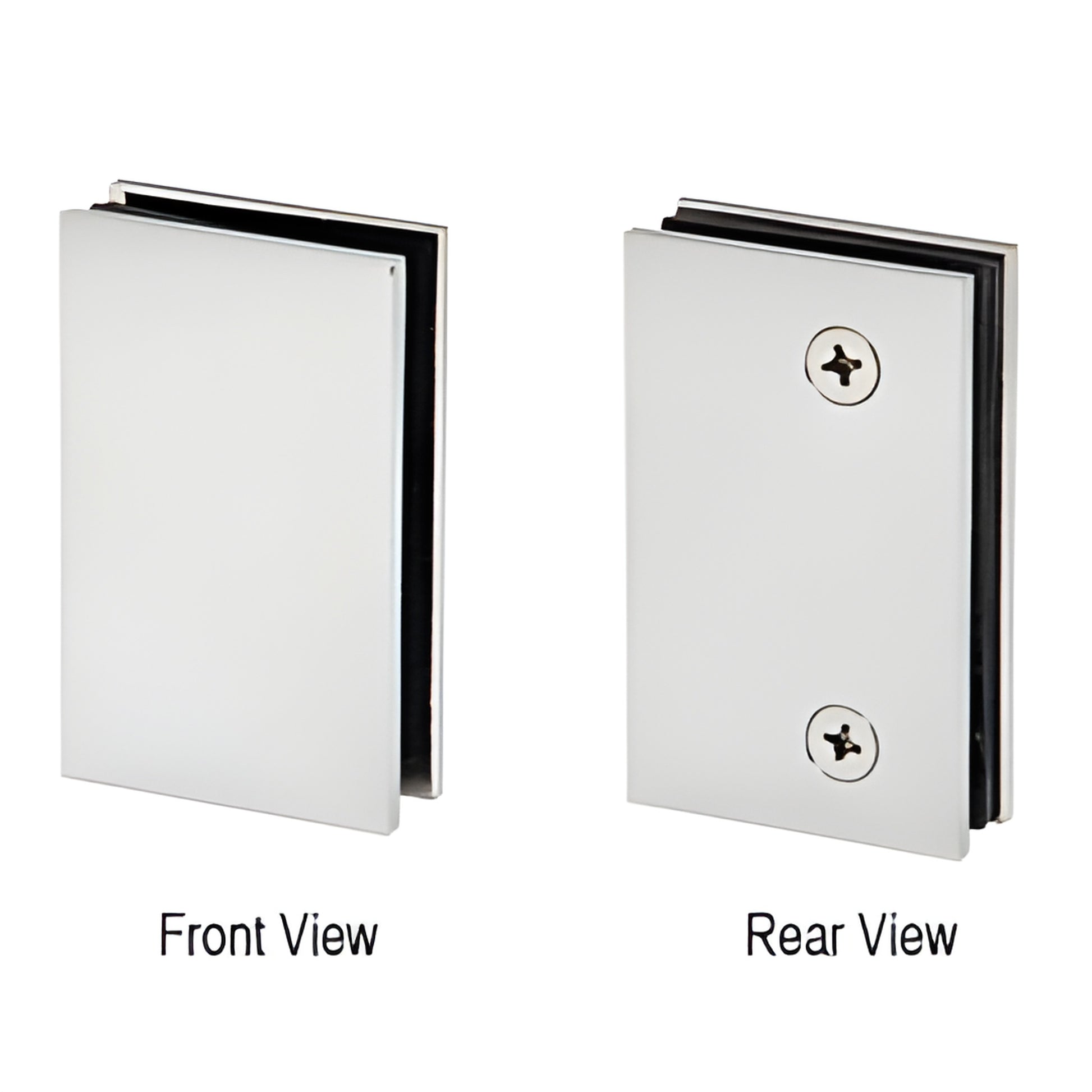 GE90SCBCH Geneva glass door lock receiver, polished chrome brass, wall-mount for 3/8-1/2" tempered glass - front/rear views