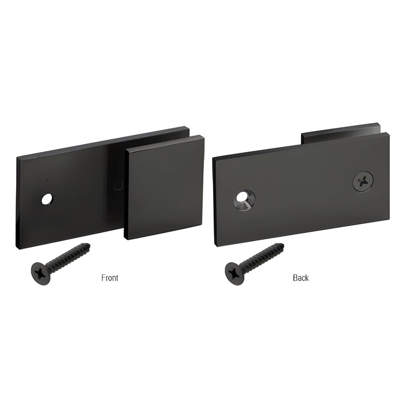 Matte black brass Y-clamp for frameless shower (SGC182MBL), wall-mount, fits 3/8-1/2" glass, includes screws.