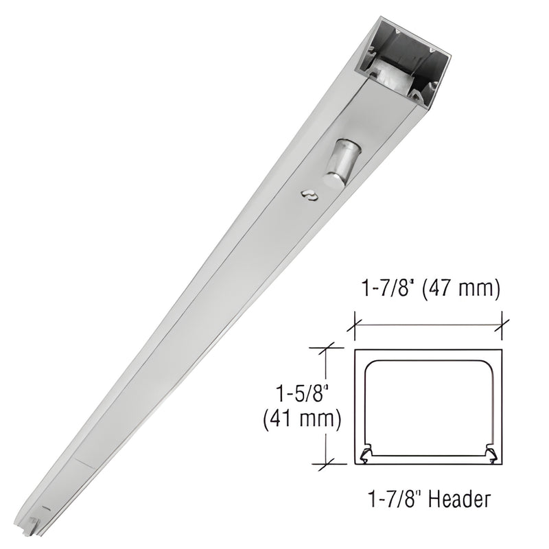 NH272SA satin anodized narrow header with CRL860 pivot, 41 mm x 47 mm, snap-in cover plate.