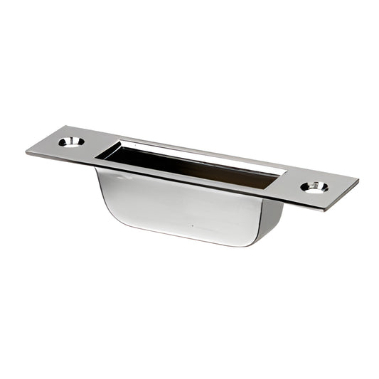 EUR208PS polished stainless steel Easy Clean bottom keeper for EUR205 patch lock, low-profile recessed mount.