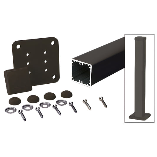 36" matte bronze aluminum 2-3/8" square surface-mount post kit (SKU 1P36KBRZ) with base plate, cap, screws, washers, bolt cov