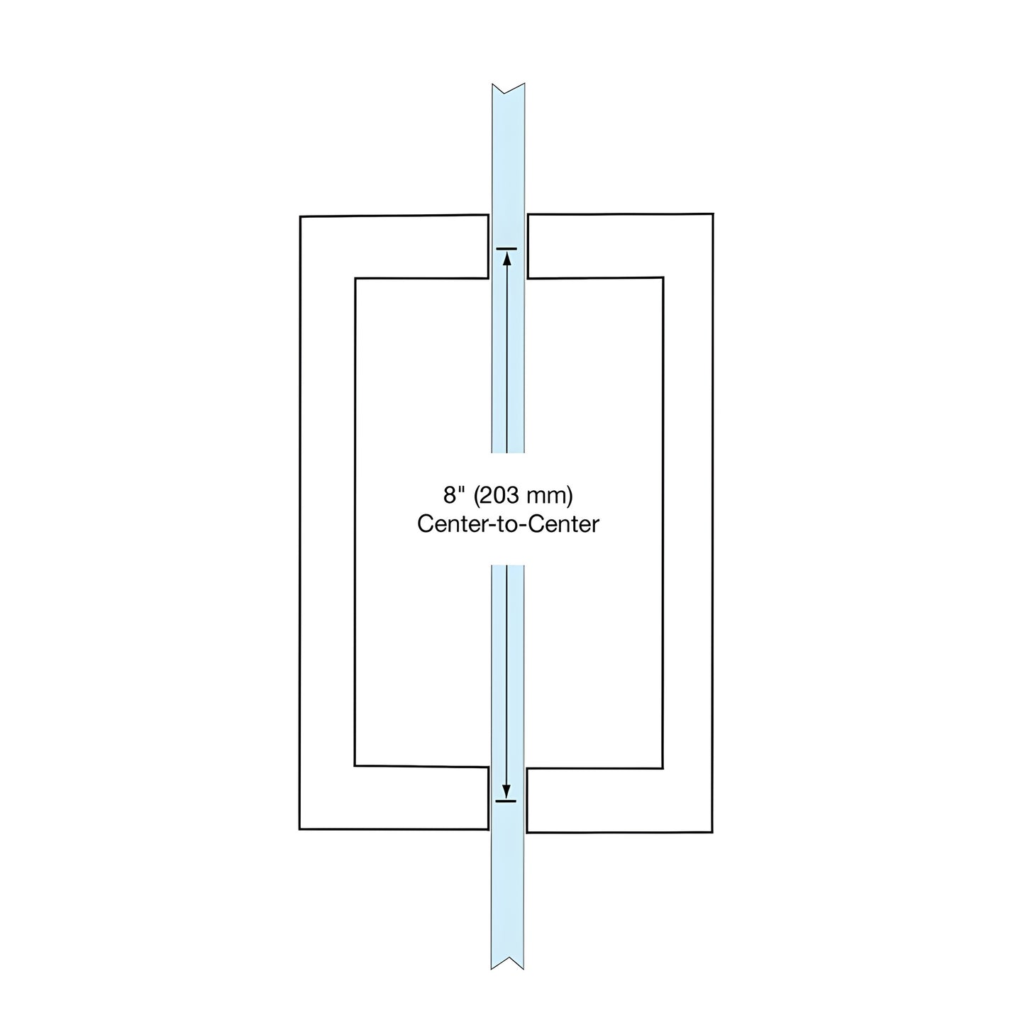 Brushed bronze square corner rectangular back to back door pull (brass), fits 1/4-1/2" glass, SKU SQ8X8BBRZ