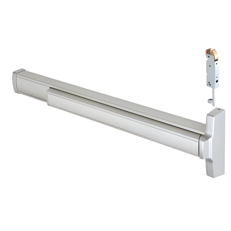 Satin aluminum CRL Jackson 2085 concealed vertical rod exit device, top latch panic bar for 36 in. door (SKU 312085R37628)