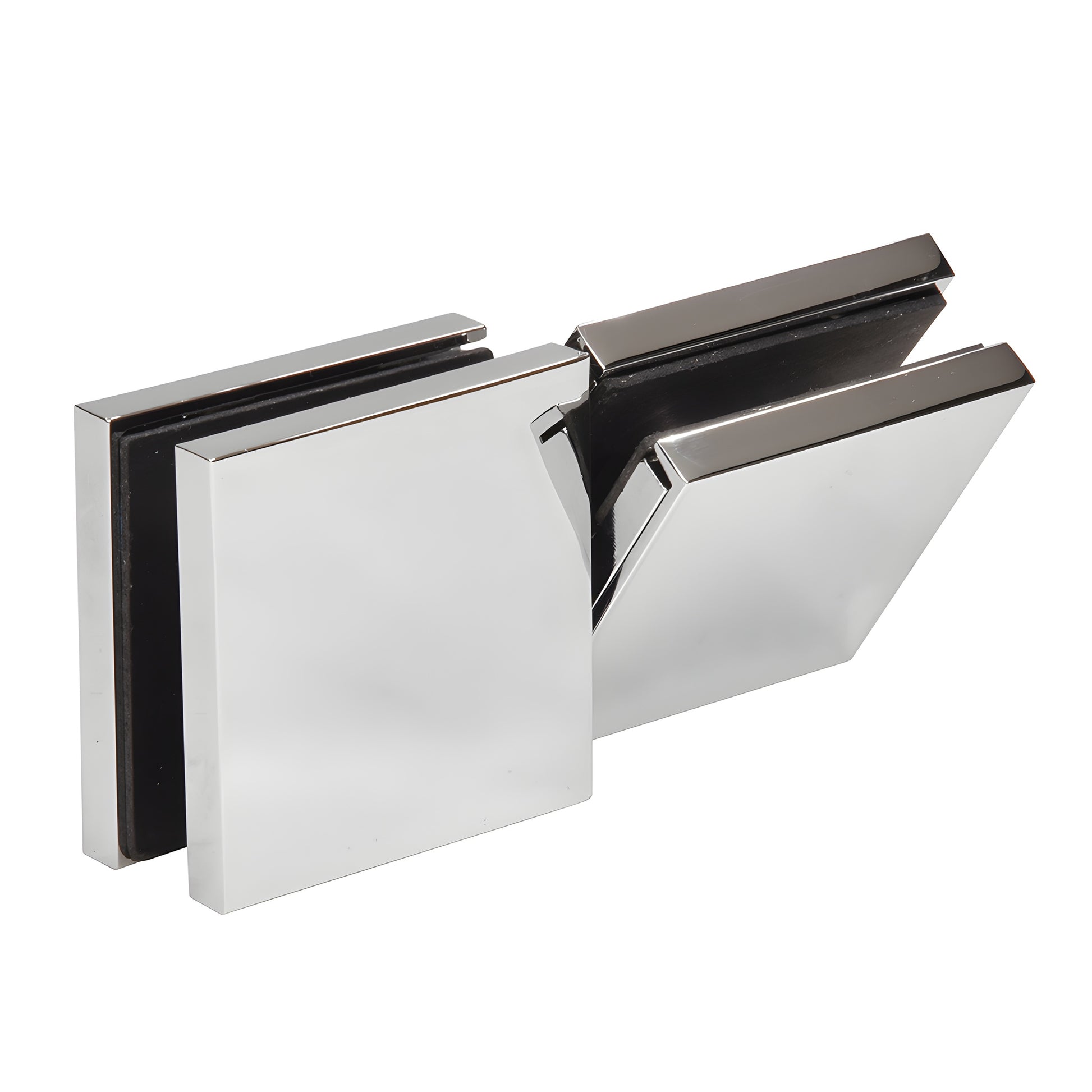 Polished chrome brass Zero Clamp for 3/8-1/2" glass - low-profile concealed frameless shower clamp (SKU CCS4CH)