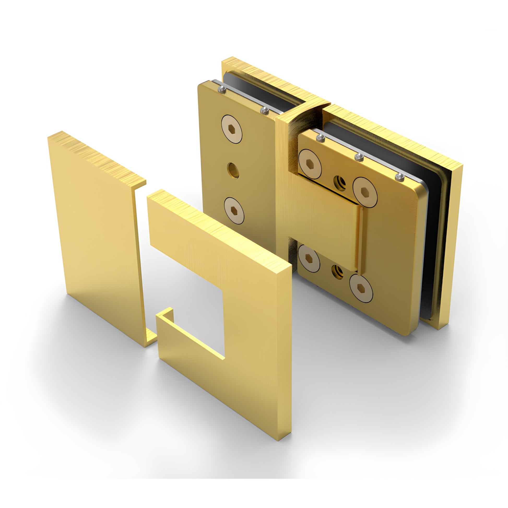 BEL380SB Bellagio satin brass concealed glass-to-glass hinge for frameless shower doors (8-10mm glass)