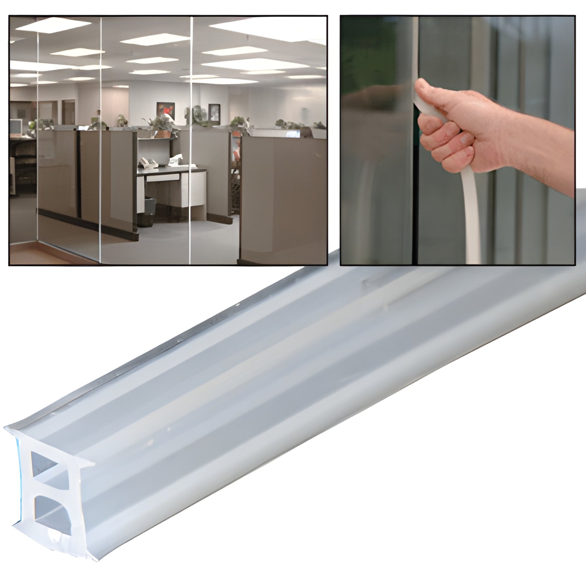 Clear silicone EZ GLAZE soundstrip gasket (3/8 in) for glass-to-glass seals, roll shown - SKU EZ38XC