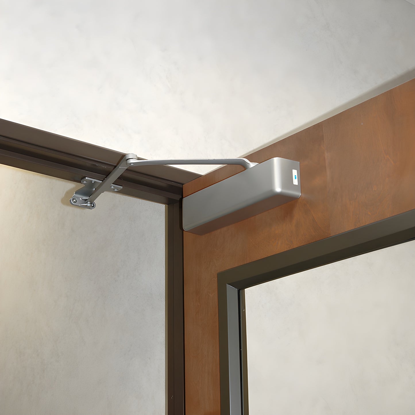 PR90A aluminum-finish surface-mounted cast-iron door closer with parallel arm, adjustable Grade 1