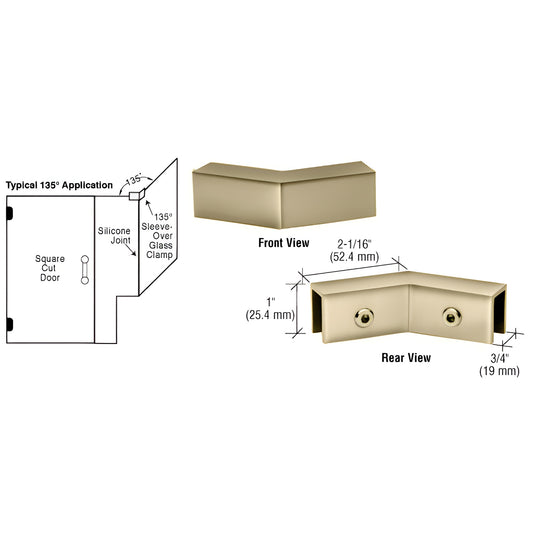 Brushed-bronze solid brass 135 sleeve-over glass clamp for 8-12mm frameless shower panels