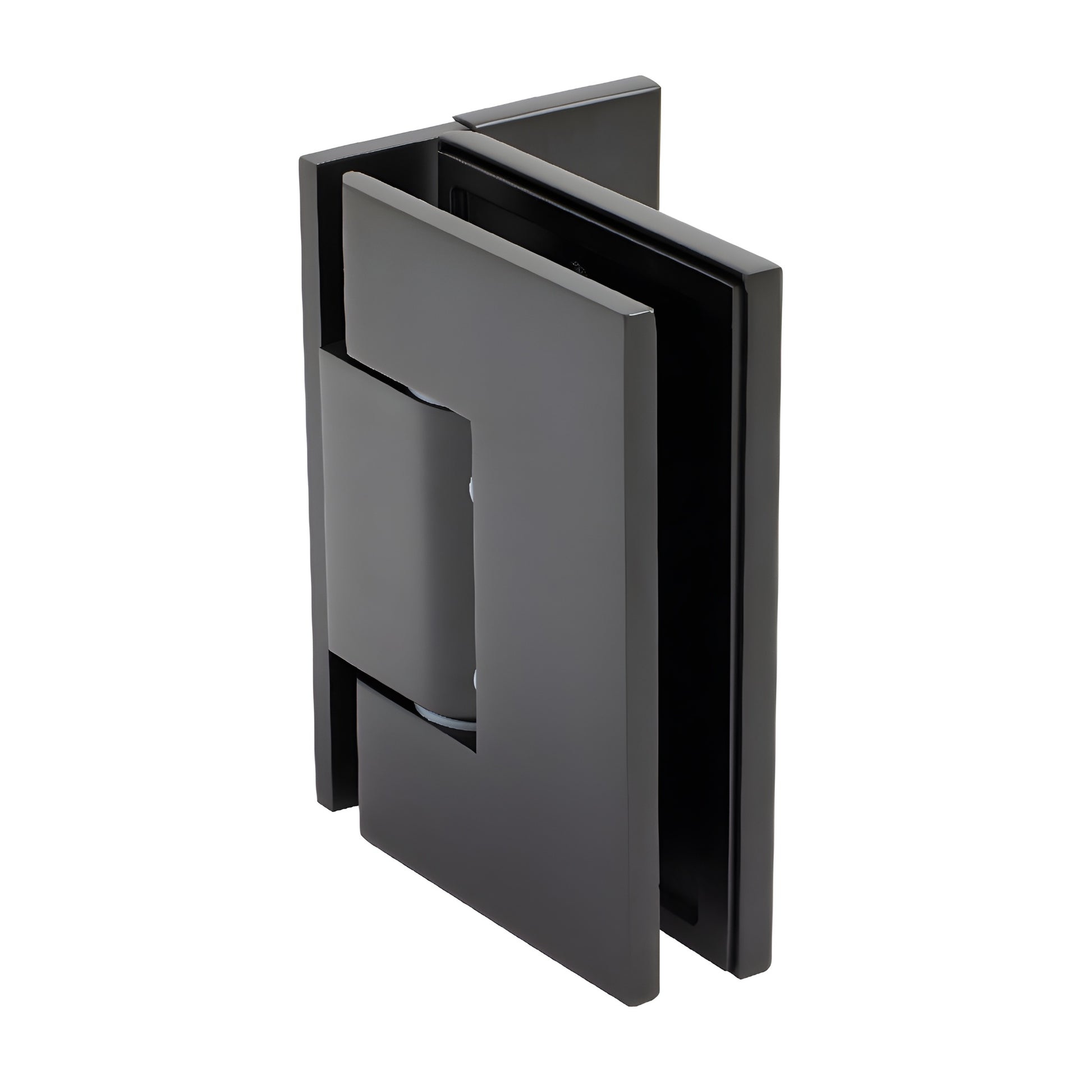 MEL024MBL matte black solid-brass shower door hinge, wall-mount offset design for 8-12mm tempered glass.