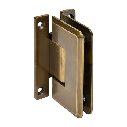 Vintage brass Cologne shower door hinge, H back plate, beveled edges, fits 3/8-1/2 glass (SKU C0L037VBR)