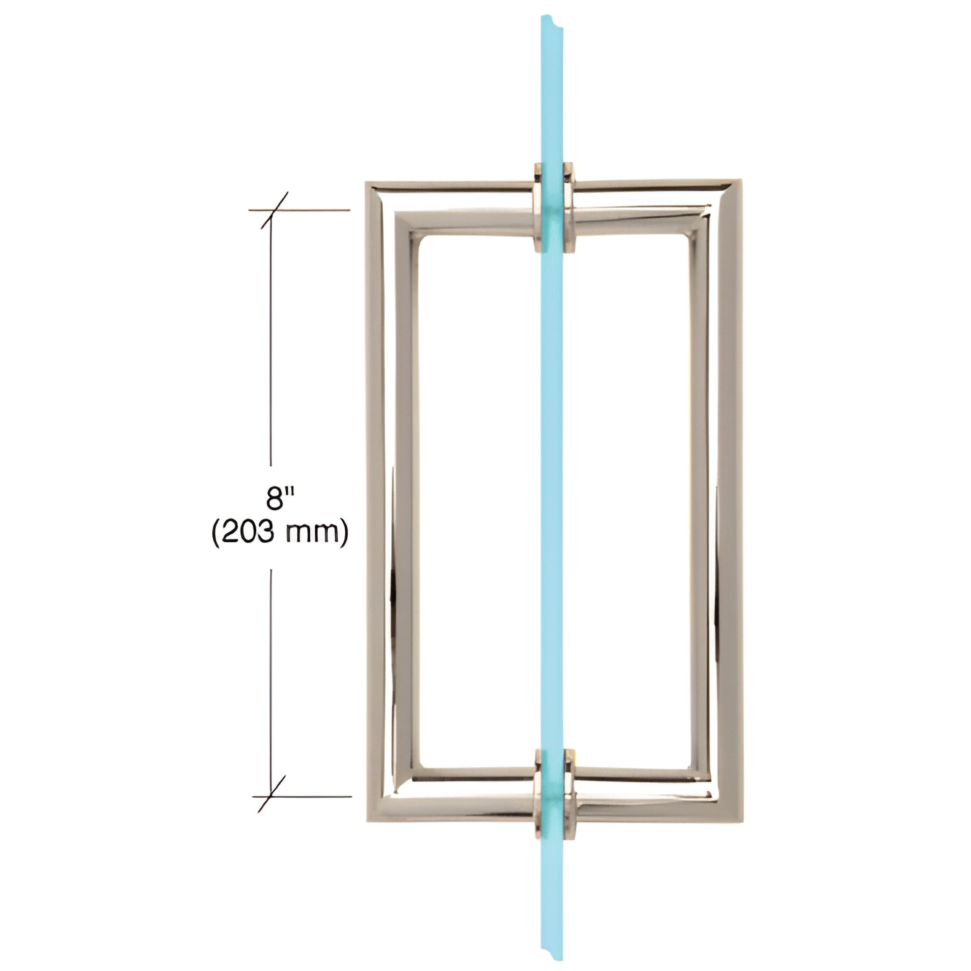 MT8X8PN polished-nickel squared tubular back-to-back glass door pull handle, 8" center-to-center, brass