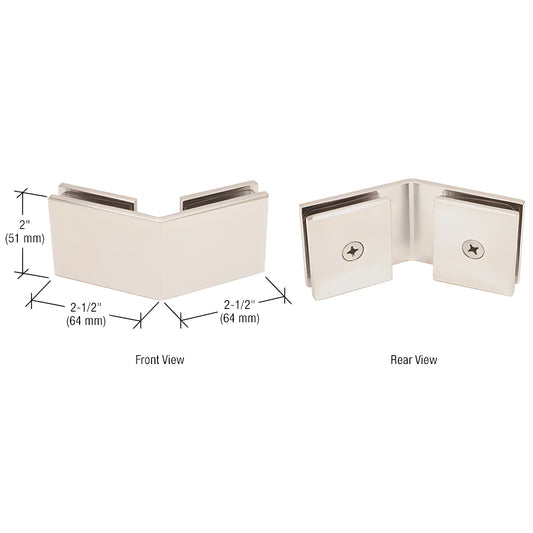 SGC135PN polished nickel square 135 glass-to-glass clamp, solid brass, 2" H x 2-1/2" legs, fits 10-12mm glass.