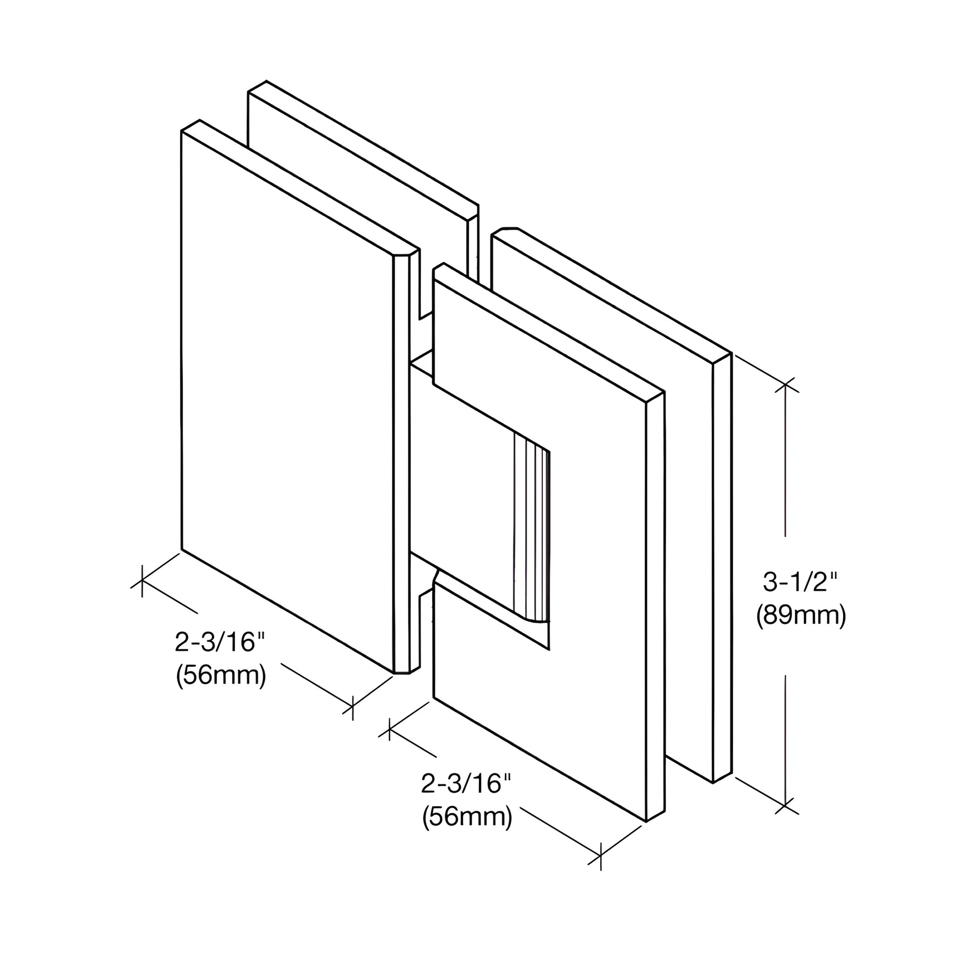 Polished nickel glass-to-glass shower hinge GEN580PN - square brass Geneva hinge, 5 pre-set, for 8-12mm glass.