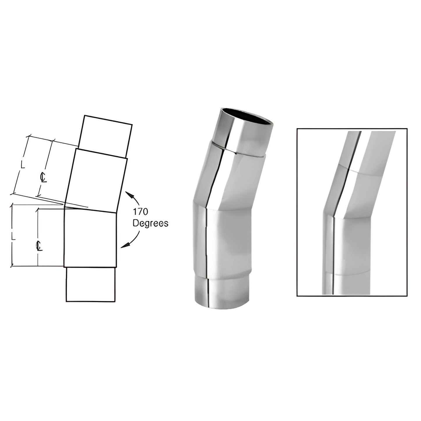 HR15SAPS polished stainless steel 170 flush angle fitting for 1-1/2 tubing, 10 slant-front partition connector.