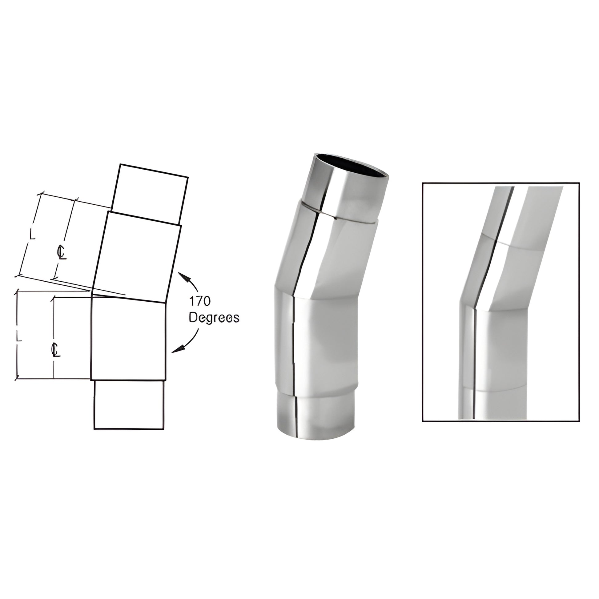 HR15SAPS polished stainless steel 170 flush angle fitting for 1-1/2 tubing, 10 slant-front partition connector.
