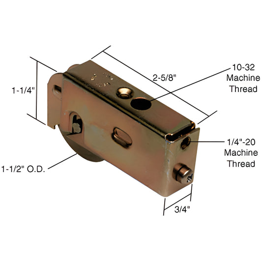 CRL D1594 adjustable steel ball-bearing patio door roller assembly, 1-1/4 in housing, 1-1/2 in concave roller
