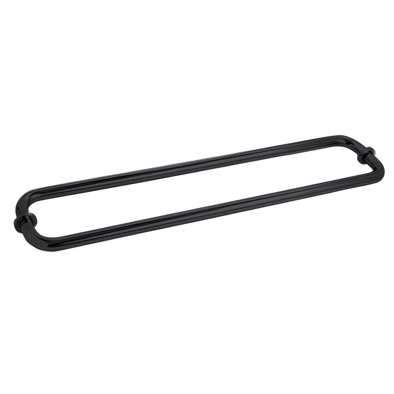 Matte black 24" back-to-back brass towel bar for glass shower doors, 3/4" tubular (SKU BM24X24MBL)