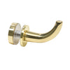 DRH1BR polished brass solid robe hook, curved design for through-glass, wall or UV adhesive mounting