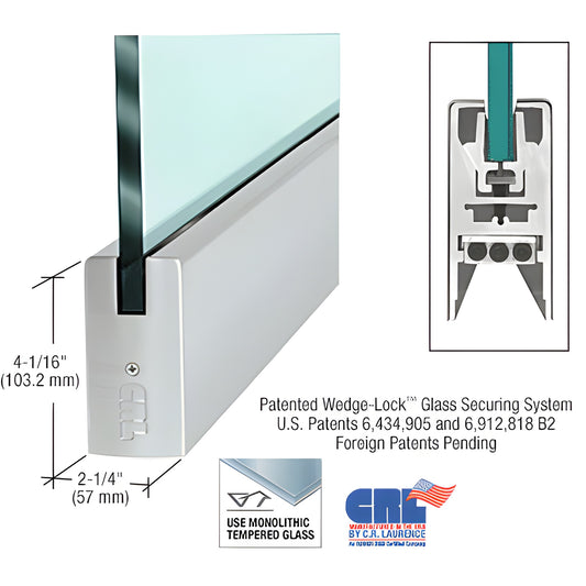 CRL Wedge-Lock 4 in square brushed stainless door rail DR4SBS58S, 35-3/4 in for 5/8 in tempered glass